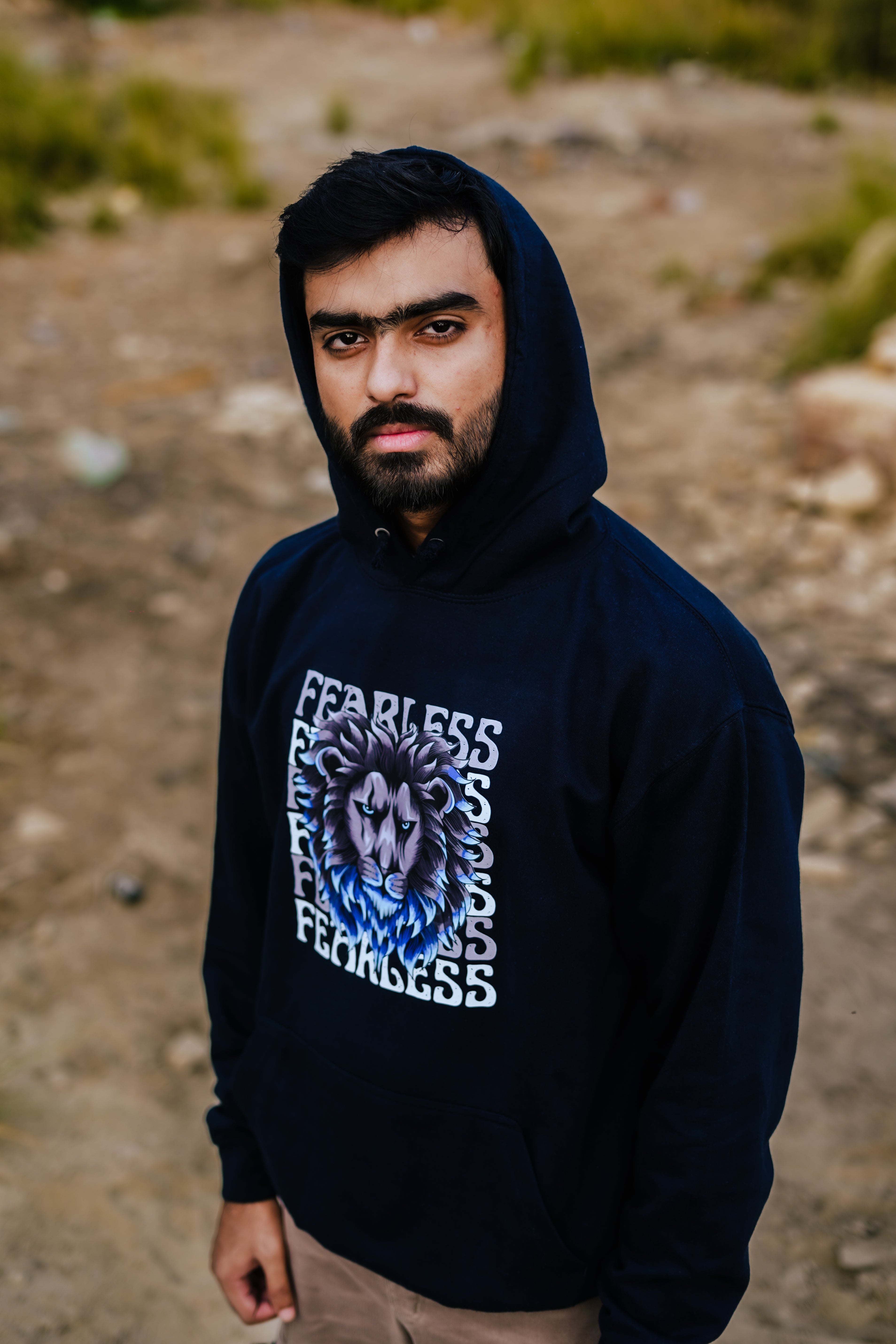 Fearless Lion Graphic Navy Blue Premium Hoodie